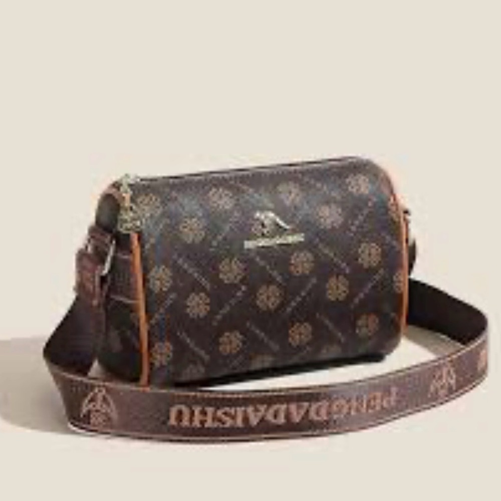 NWT Brown Monogram Crossbody Bag with Faux Leather Trim - Picture 14 of 16